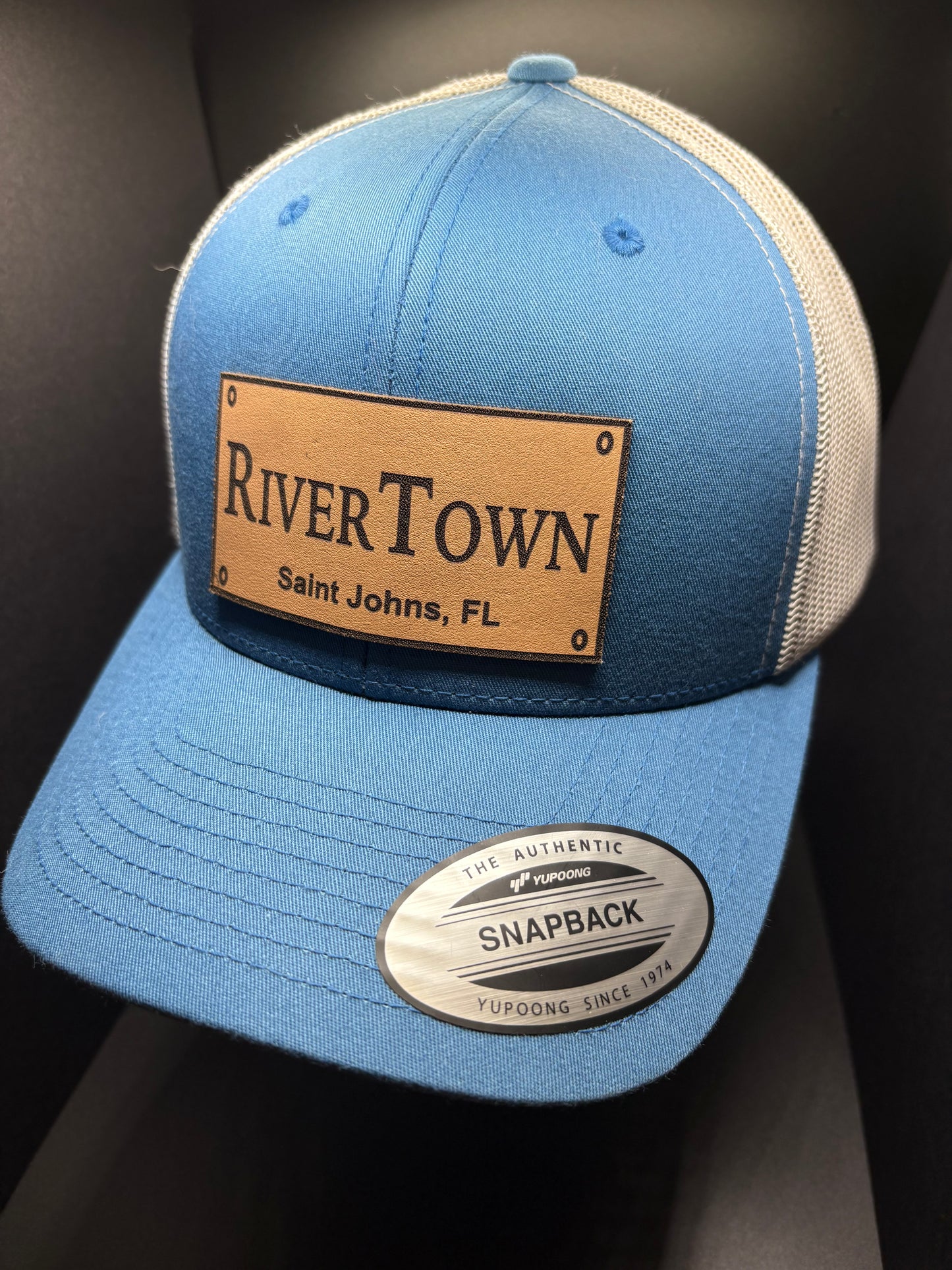 RiverTown License Plate Style Patch Hat- Steel Blue/Silver
