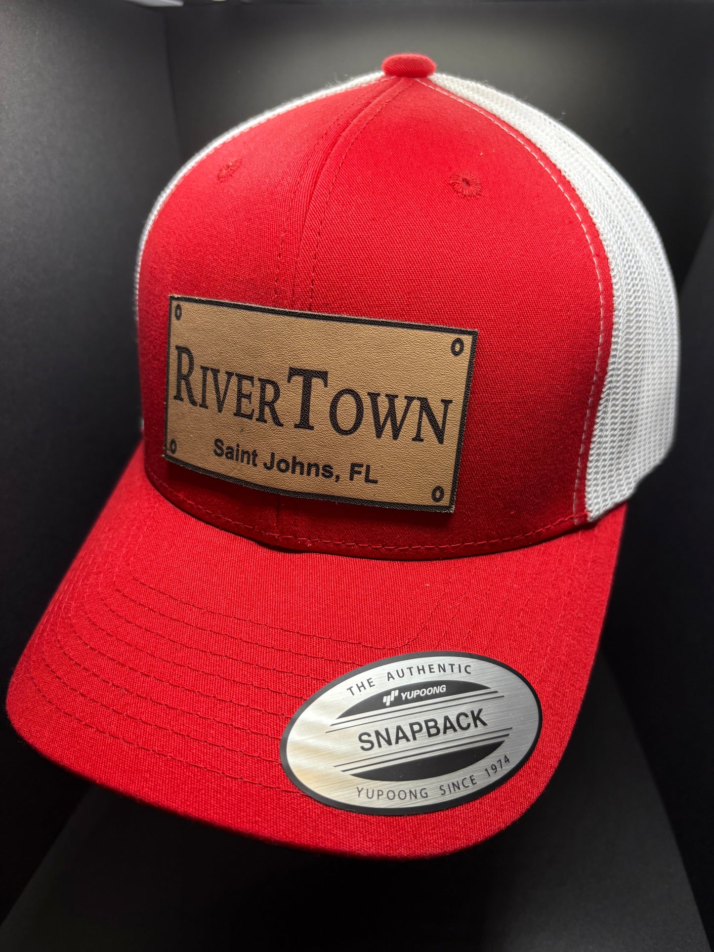 RiverTown License Plate Style Patch Hat- Red/White
