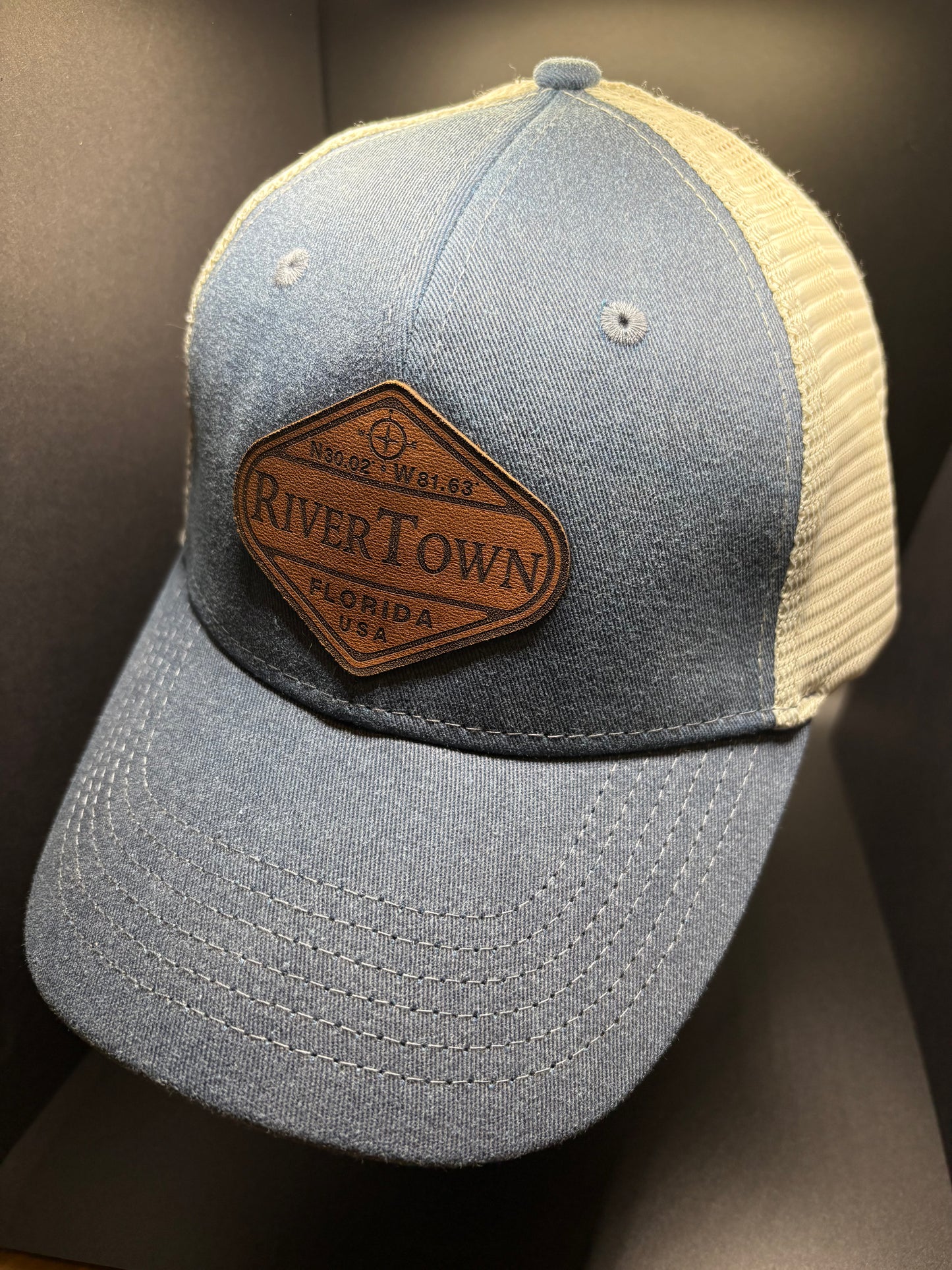 RiverTown “Coordinates” Patch Hat- Navy Heather/Stone