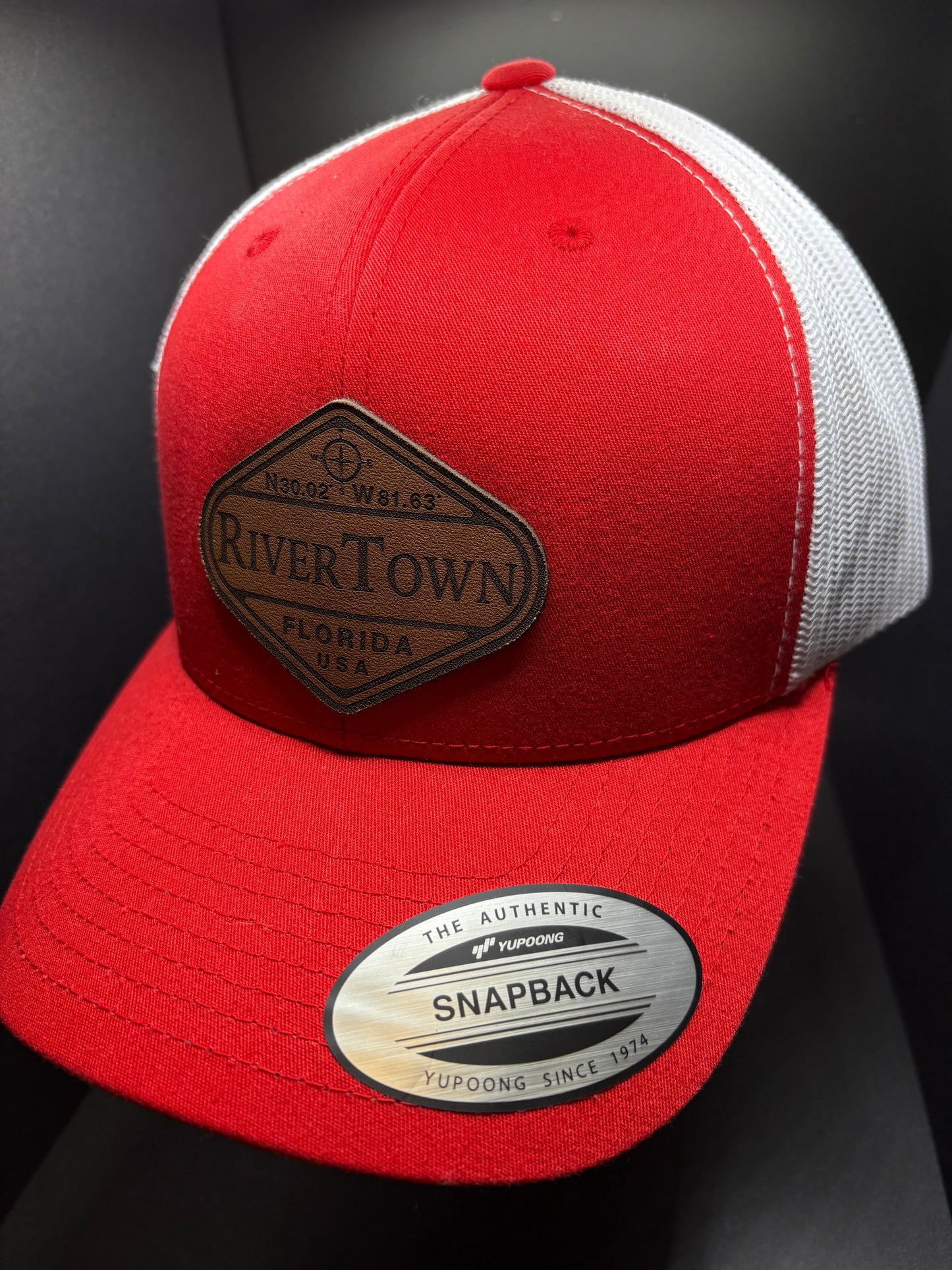 RiverTown “Coordinates” Patch Hat. Red/White