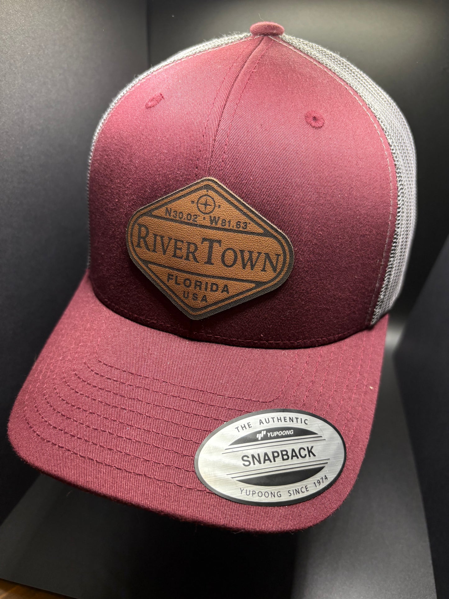 RiverTown “Coordinates” Patch Hat- Cardinal/Silver