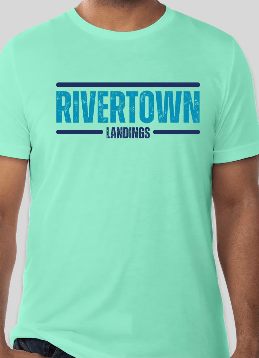 RiverTown Coastal “Landings” Design Mint Green Bella+Canvas soft tee.