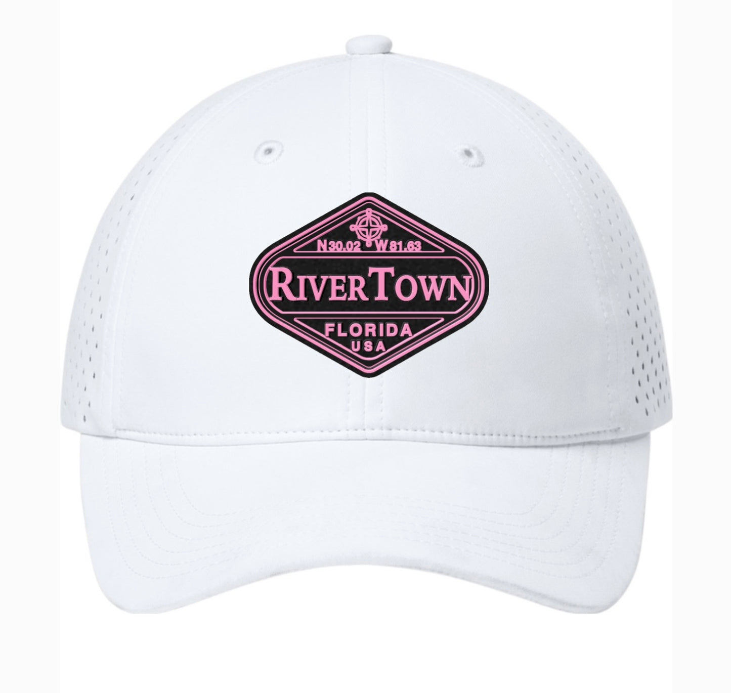 RiverTown All-Day Performance UPF Perforated Cap - OG Pink on white hat