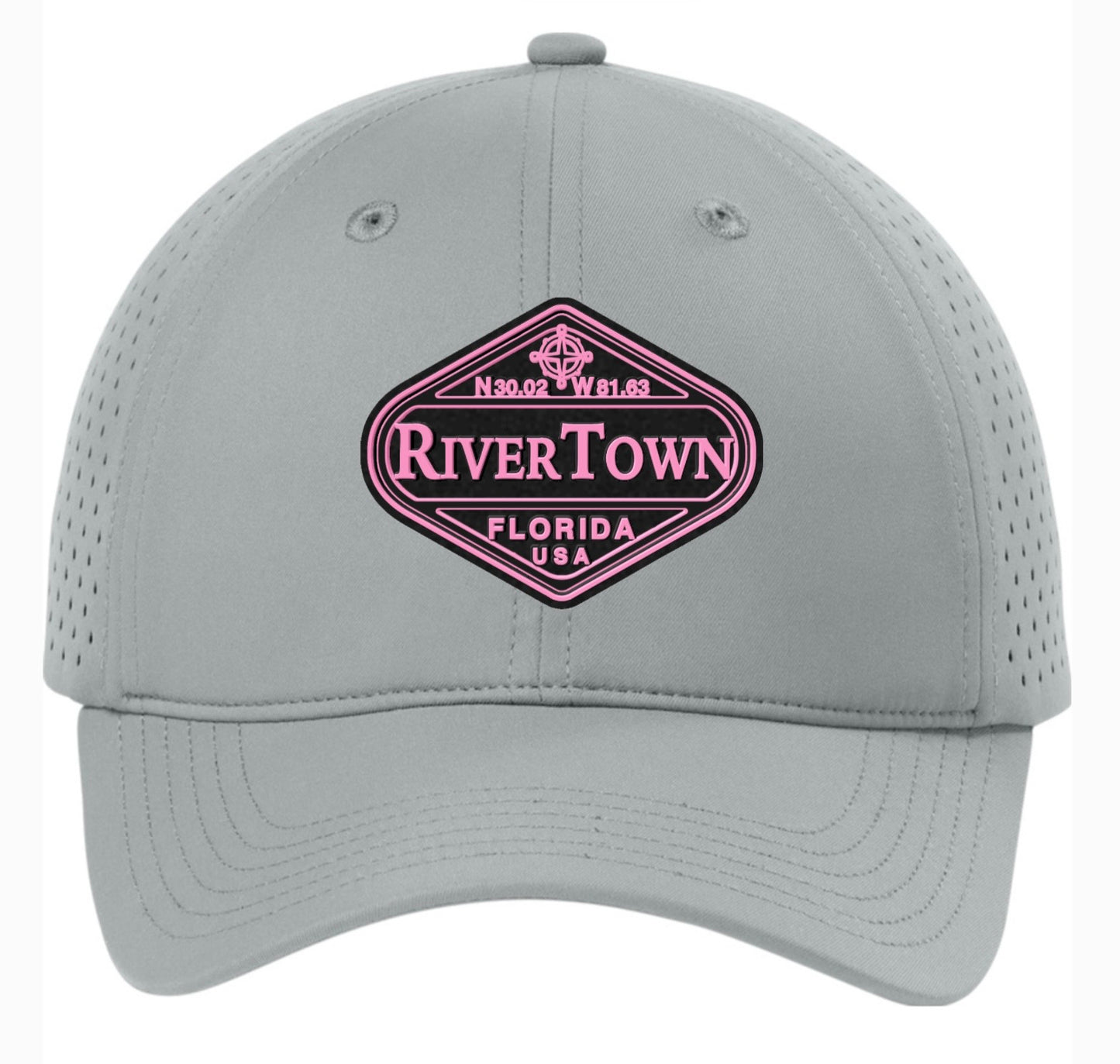 RiverTown All-Day Performance UPF Perforated Cap - OG pink on grey hat