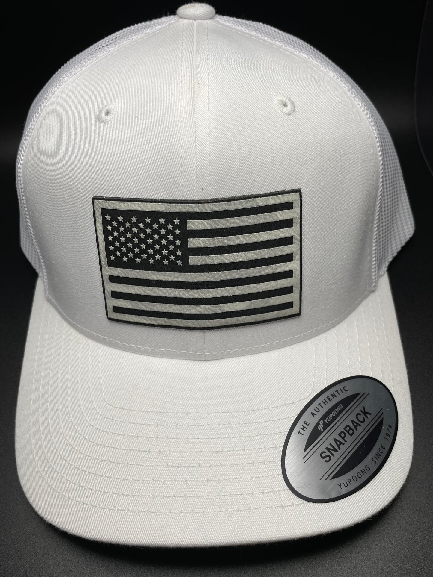 USA FLAG Patch Hat - White/White