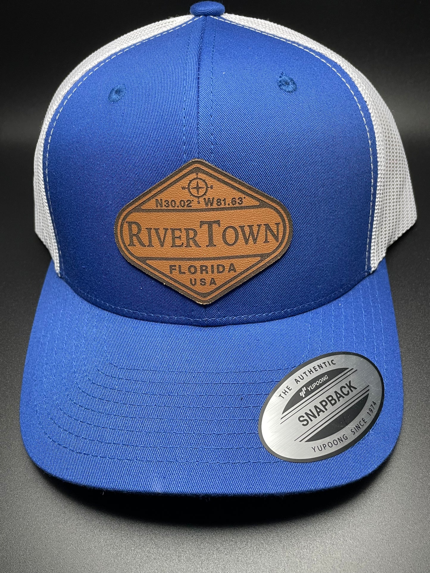 RiverTown “Coordinates” Patch Hat. Royal/White