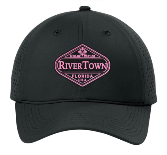 RiverTown All-Day Performance UPF Perforated Cap - OG pink on black hat