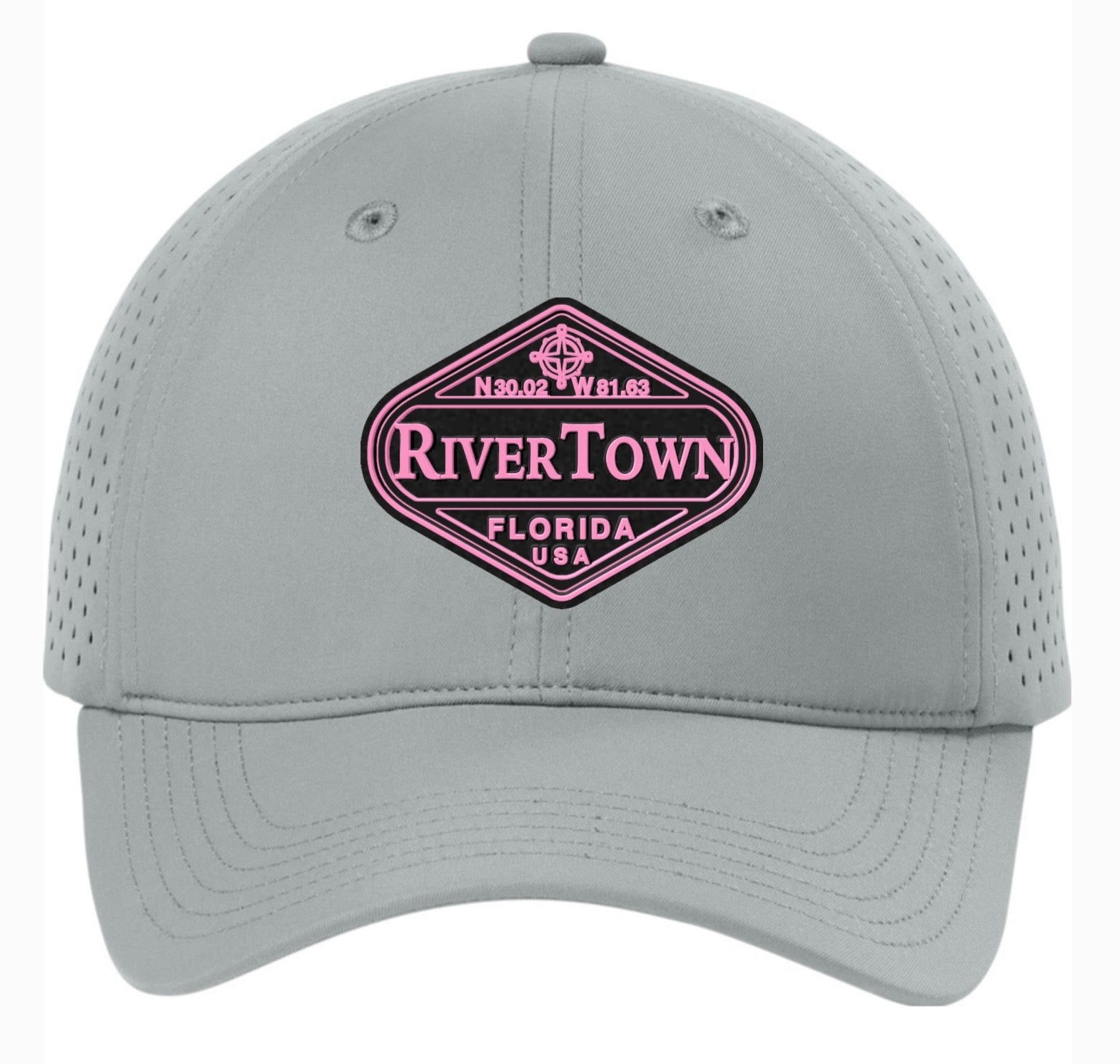 RiverTown All-Day Performance UPF Perforated Cap - OG pink on grey hat