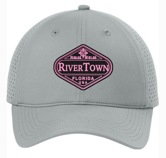 RiverTown All-Day Performance UPF Perforated Cap - OG pink on grey hat